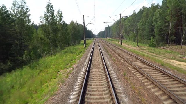 A view from the back window of a moving train. Going from Belarus to Russia. "Minsk - Mineral Waters" train