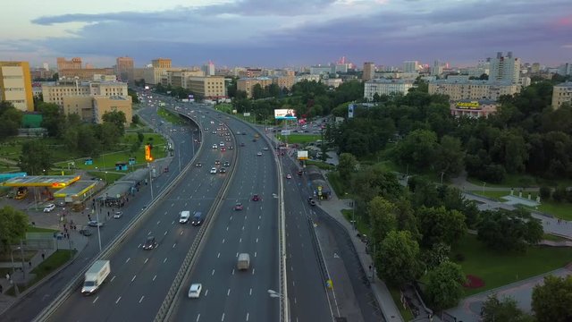 Aerial view on a Moscow road traffic
