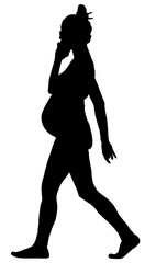 Fototapeta na wymiar Silhouette of the pregnant woman vector, isolated on white background. Pregnant girl walking and talking on the mobile phone. Elegant pregnant woman active life.