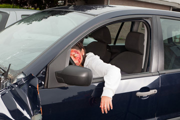 Bleeding victim in car crash