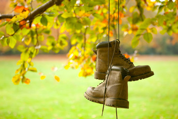 Old boots in autumn