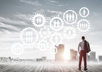 Social connection concept drawn on screen as symbol for teamwork