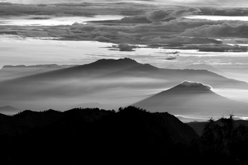 Silent morning. A picture of a beautiful view of mountain Bromo - Indonesia in the cold winter morning.