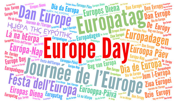 Europe Day in different languages word cloud
