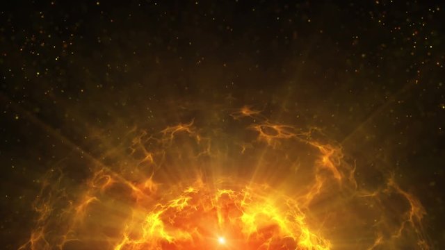 Yellow warm plasma sphere with energy charges. Computer generated sci-fi motion background. Seamless loop animation 4k (4096x2304)
