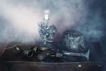 Steampunk gruppo teschio,archibugio,cappello