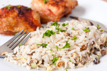 Roast chicken thighs and rice