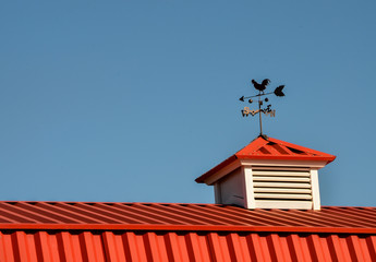 Red Barn with rooster weathervane - obrazy, fototapety, plakaty