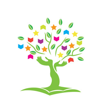 Tree with hands books and stars logo
