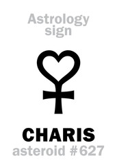 Astrology Alphabet: CHARIS, asteroid #627. Hieroglyphics character sign (single symbol).