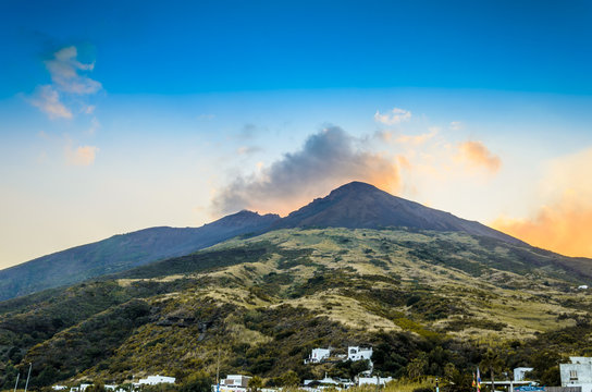 Top of the stromboli volcano from its base stromboli island