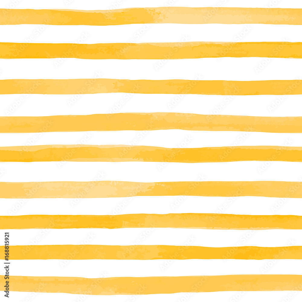 Wall mural beautiful seamless pattern with orange yellow watercolor stripes. hand painted brush strokes, stripe