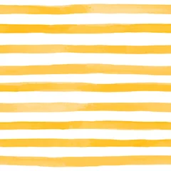 Papier Peint photo Lavable Rayures horizontales Beau modèle sans couture avec des rayures aquarelles jaunes oranges. coups de pinceau peints à la main, fond rayé. Illustration vectorielle