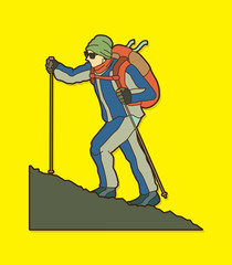 A man hiking on the mountain graphic vector