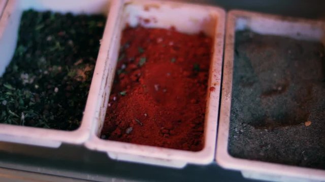 Spices in plates close-up