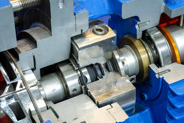 Close-up and inside of gear pump industry for factory on industry 4.0