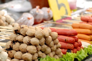 grill meatballs and sausage