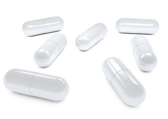 white pill capsule isolated on white background. - obrazy, fototapety, plakaty