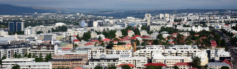 Fototapeta na wymiar View of the city from Hallgrimskirkja, Reykjavik, Iceland