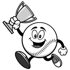 Baseball Mascot Running with Trophy Illustration