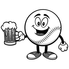 Baseball Mascot with Beer Illustration