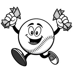Baseball Mascot Running with Money Illustration