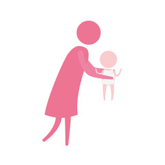 color pink silhouette pictogram side view woman carrying little baby vector illustration