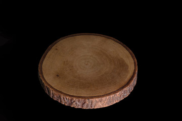 Isolated round shape chopping wood on black background