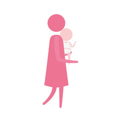 color pink silhouette pictogram side view woman with little baby in arms vector illustration