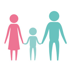 color silhouette set pictogram parents with a boy holding hands vector illustration
