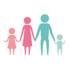 color silhouette set pictogram parents with a girl and little boy holding hands vector illustration