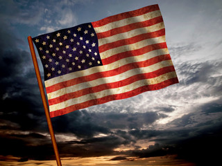 Old 1960 flag of USA waving against blue sky, USA flag for USA Independence Day, USA The Stars and Stripes flag, USA Old Glory flag, USA Star Spangled Banner flag