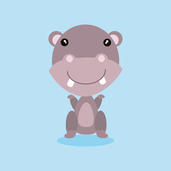 Cute hippo presenting with her hand (cartoon)