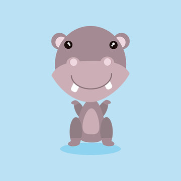Cute hippo presenting with her hand (cartoon)