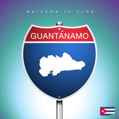 Obraz premium The City label and map of Cuba In American Signs Style