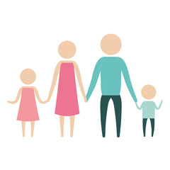 color silhouette pictogram parents with a girl and little boy holding hands vector illustration