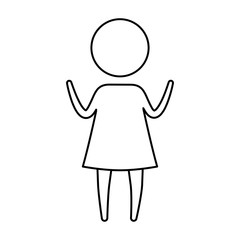 sketch silhouette of pictogram girl in dress with hands up vector illustration