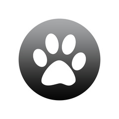 Paw print animal round icon. White paw in black gradient circle sign symbol emblem logo.