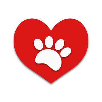 Red heart with white paw print animal