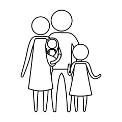 sketch silhouette of pictogram parents with a baby and little girl in clothes vector illustration