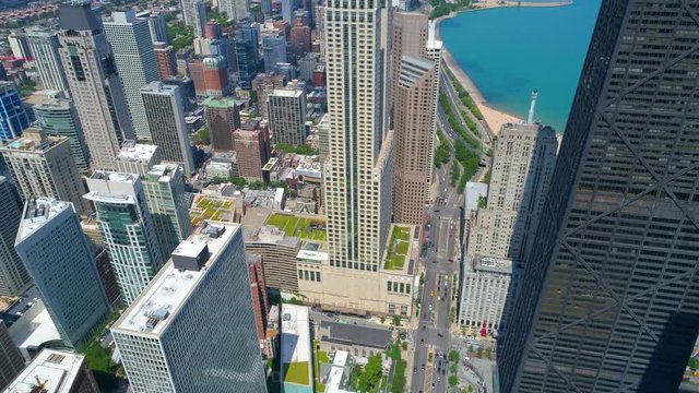 Aerial Downtown Chicago skyscrapers 4k 60p