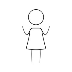 sketch thin contour of pictogram girl in dress with hands up