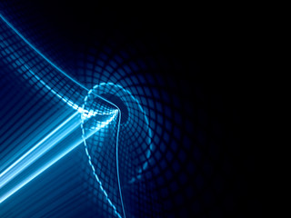 Abstract background element. Fractal graphics series. Curves, blurs and twisted grids composition. Blue and black colors.