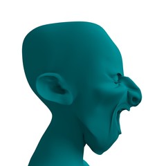 Demonic ugly face. Devil scream character. Demon or monster screaming with in an open mouth as a front view horror face. 3D rendering