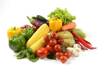 Fresh raw vegetables for healthy  isolated on white background.(clean eating dieting and healthy organic food concept)