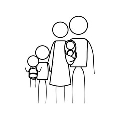 sketch thin contour of pictogram big family group in clothes