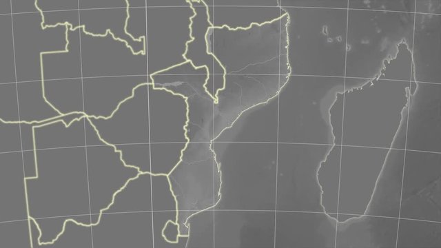 Mozambique and neighborhood. Grayscale