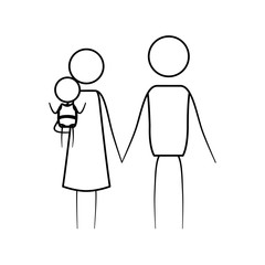 sketch thin contour of pictogram parents with a little baby carrying