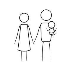 sketch thin contour of pictogram parents with a little baby carrying in clothes
