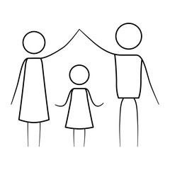 sketch thin contour of pictogram parents holding hands up an girl in the middle of them